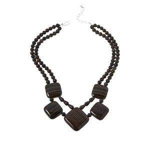 Jay King Sterling Silver Multi-Color Brown Wooden Stone Necklace 18"